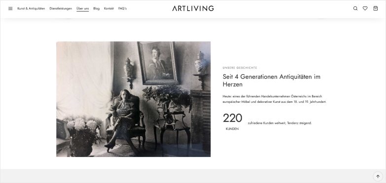 White website with black text and an old black and white photo