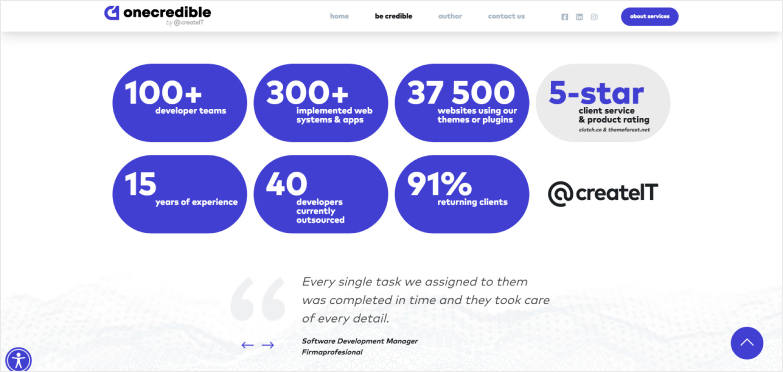 White website with blue colors and black and white text.