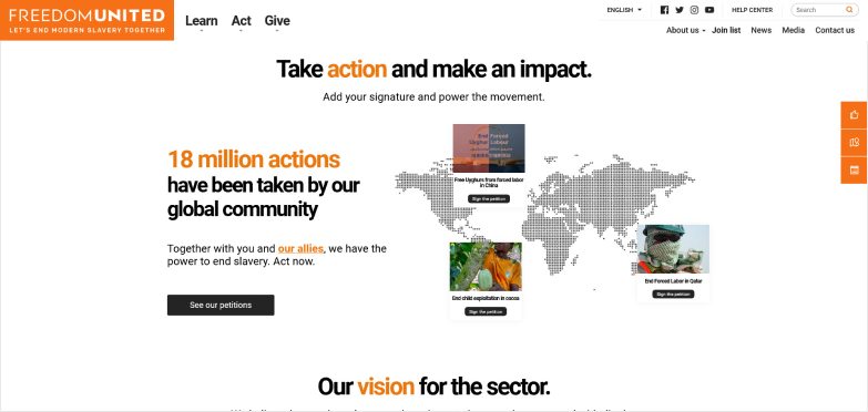 Preview of a website with a world map, text and pictures