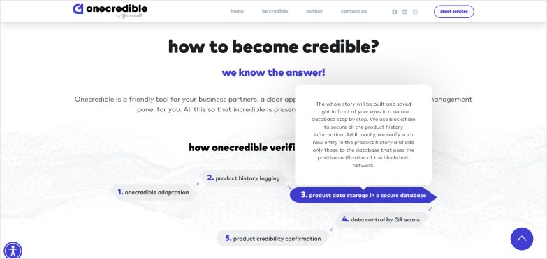 White website with blue colors, grey graphs and black and white text.