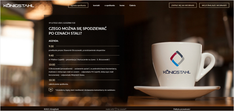website with a cup in the background and white text in the middle
