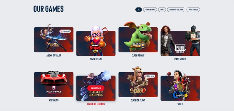 Game previews on a grey background and text