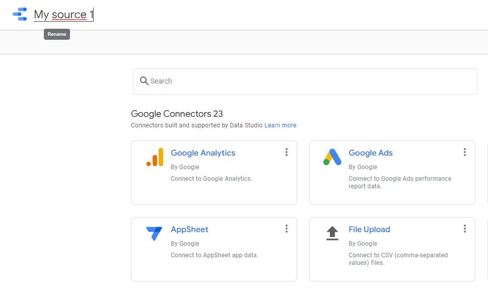 Data studio screenshot with several sections of the dashboard