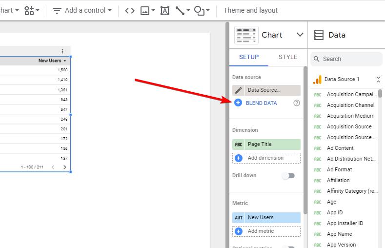 Red arrow pointing to blue text that says "Blend Data"