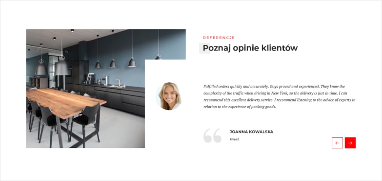 preview of a website with a user profile description and a user photo, as well as a modern kitchen in the background