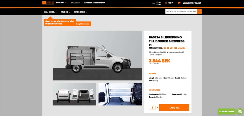 A preview of a website showing a profile of a service car with possible new equipment and pricing