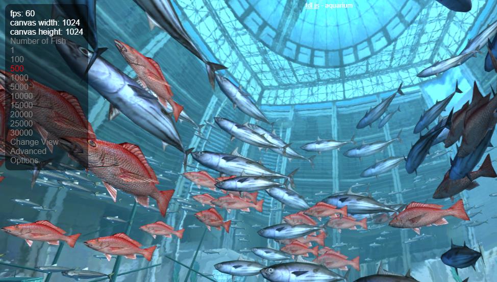 Rendering of artificial fish swimming in a sunken building