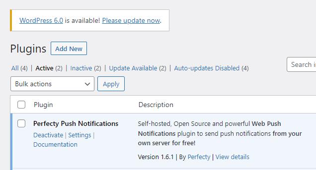 WordPress dashboard
