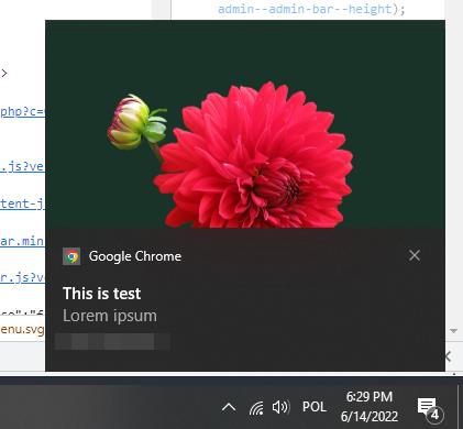 Windows notification preview with a red flower in the middle