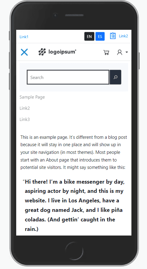 smartphone preview of a website with black text over white background