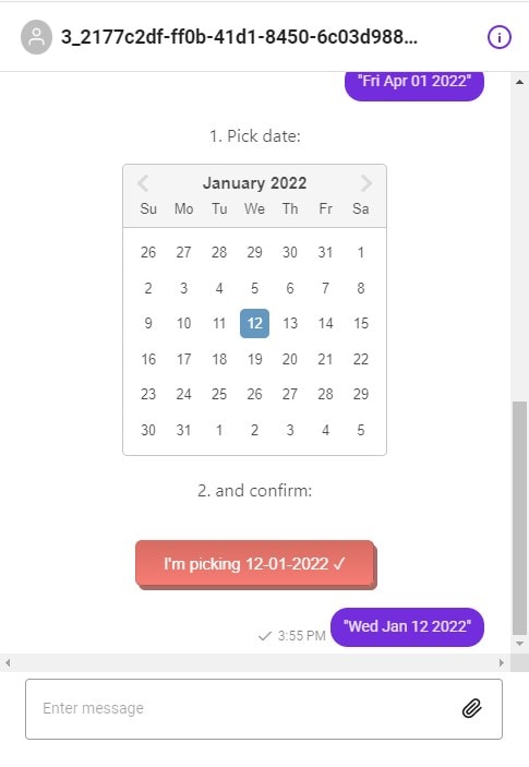 Calendar image in chat window on white background with text