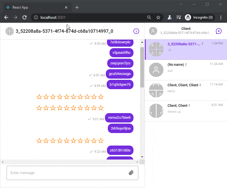 Animation of chat window with star rating