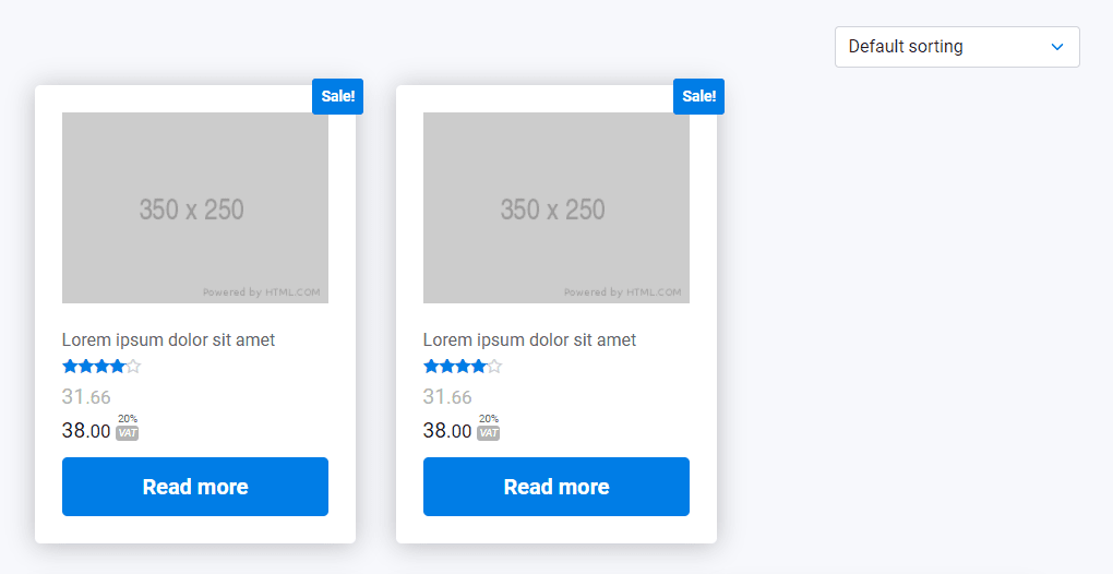 Two product previews in the form of column listings with a place for an image and product data below