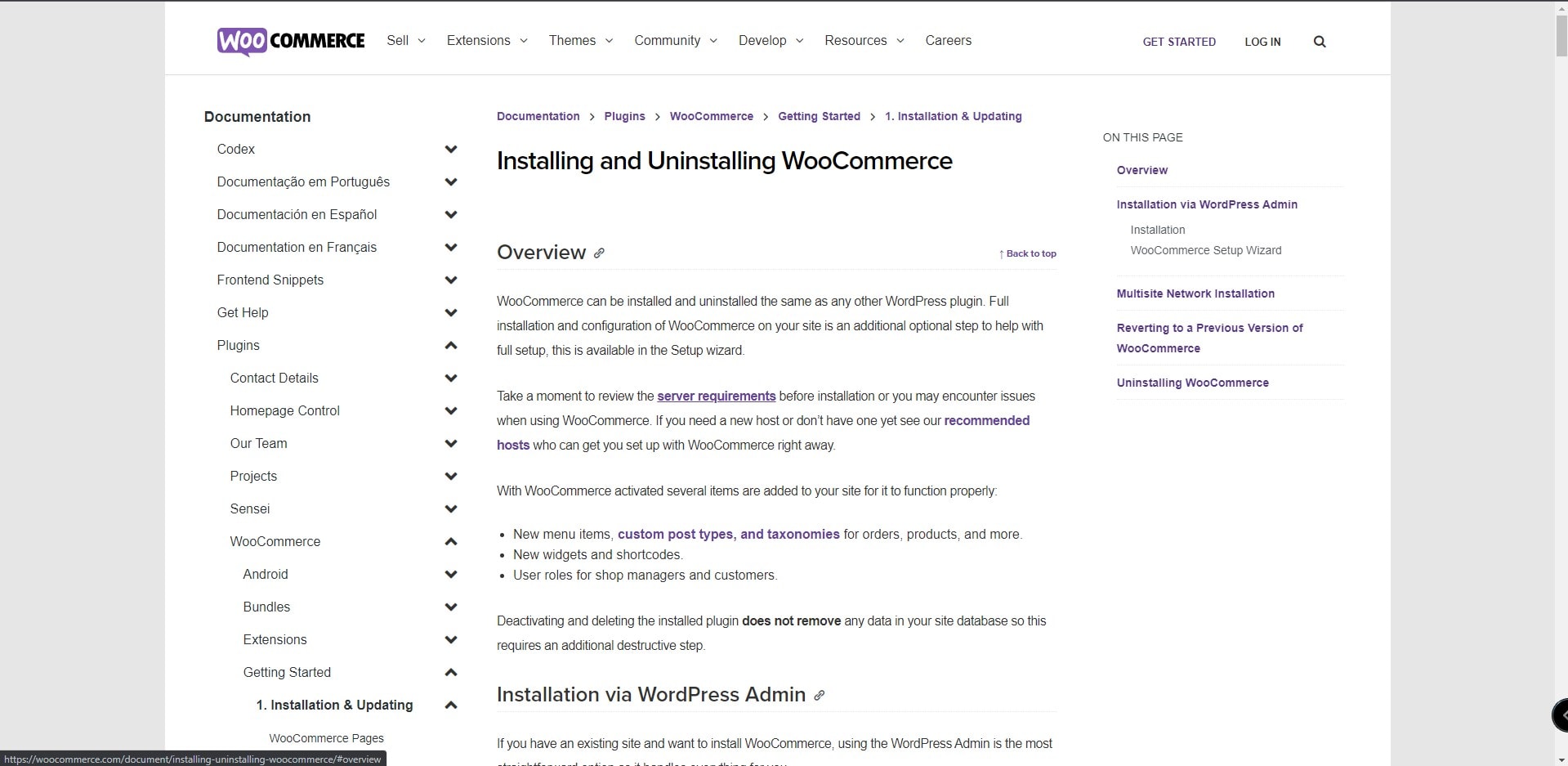 WooCommerce installation and uninstallation instructions subsite