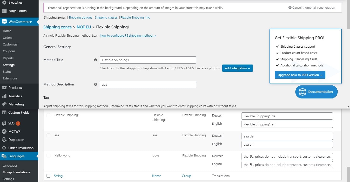 WordPress WooCommerce settings in the admin panel