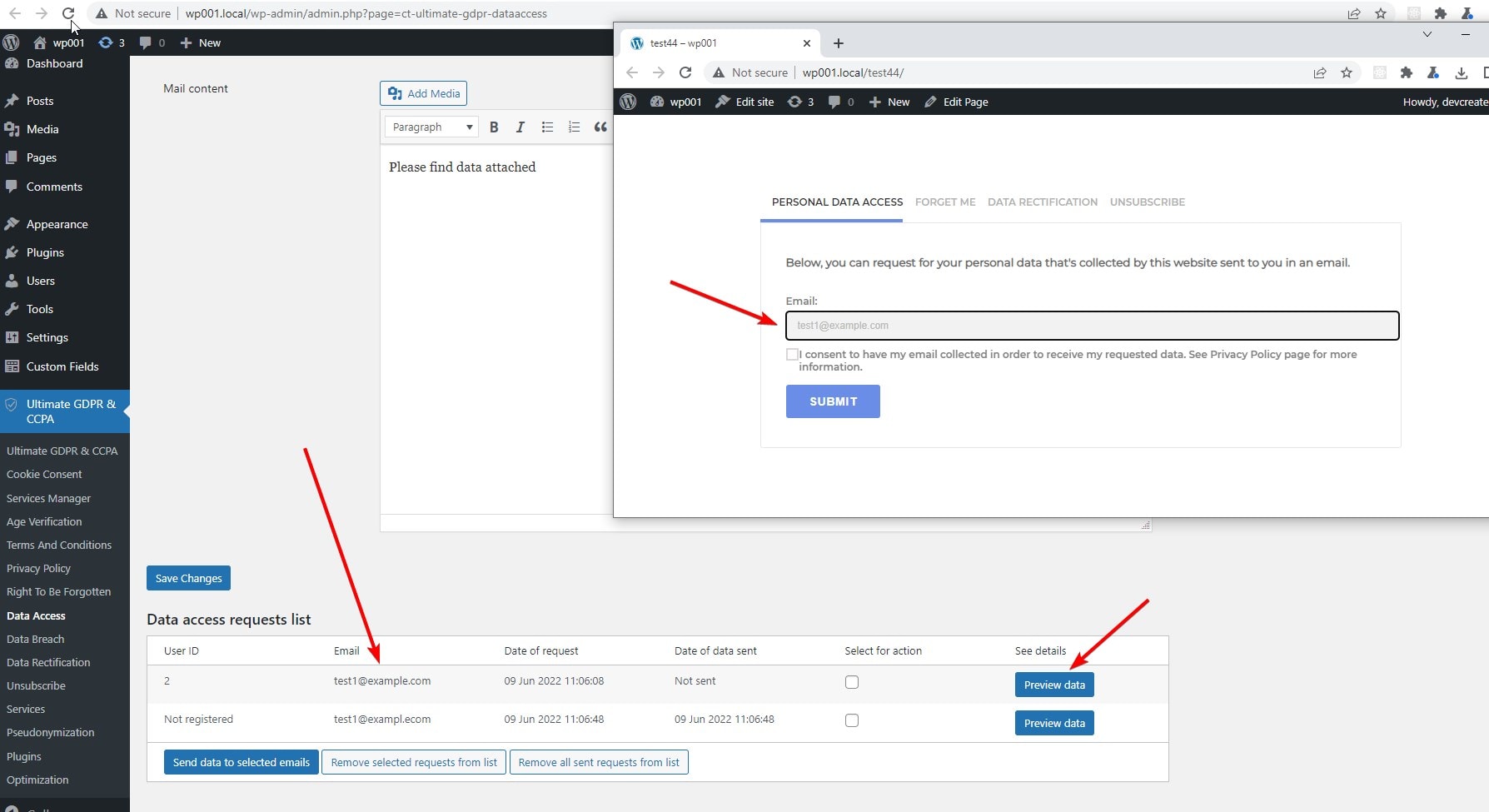 WordPress dashboard Ultimate GDPR & CCPA options