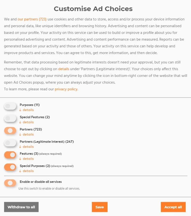 Black text over gray background and button sliders