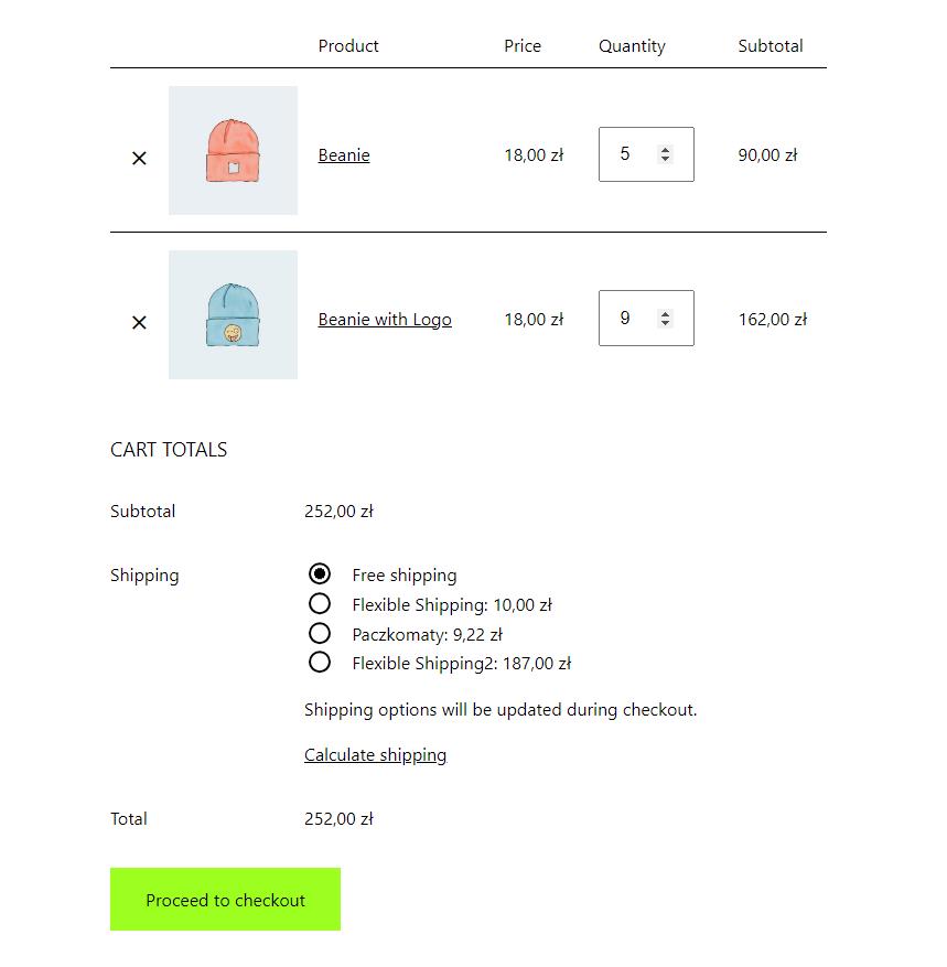 an online store page with products during checkout