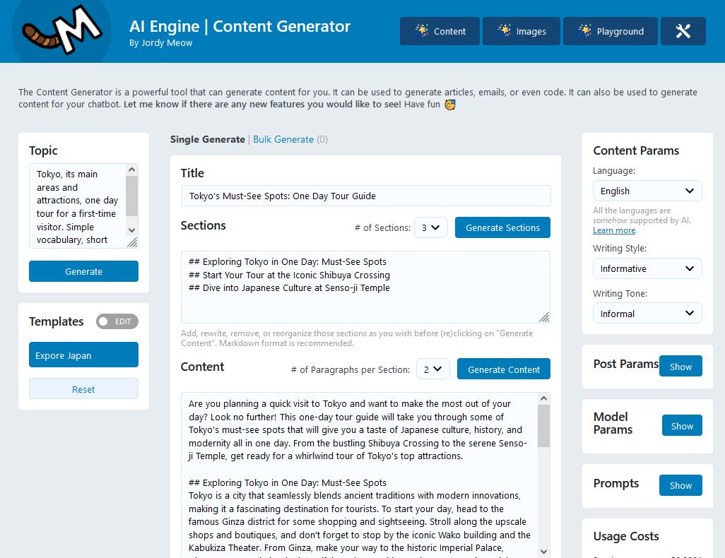ai engine content generator screenshot